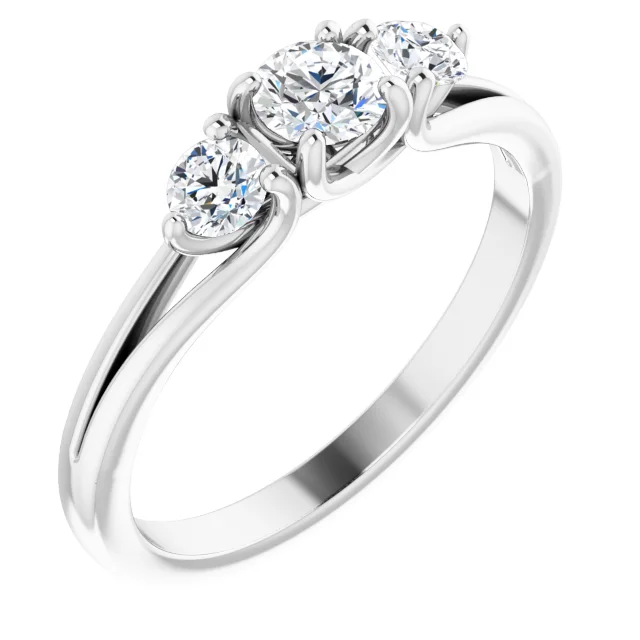 Ella 1 CTW Diamond Three-Stone Engagement Ring. Choose from a selection of metals, including White, Yellow, Rose, Platinum, and Gold.