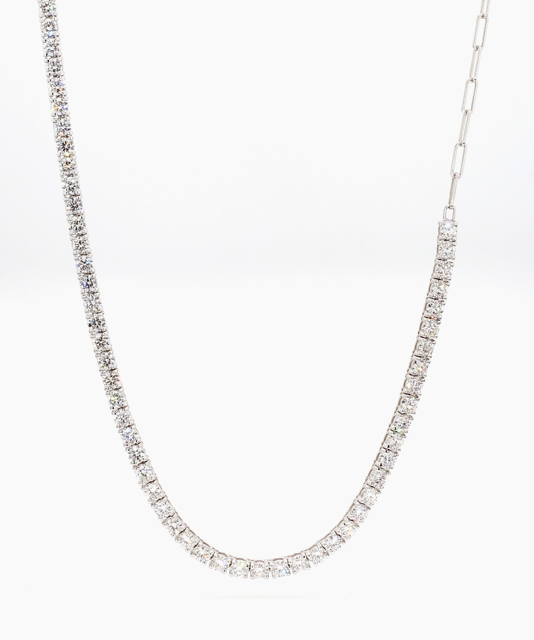 The Halfway 6 Carat Lab-Diamonds Tennis Chain Necklace. Meticulously crafted with perfect round laboratory diamonds. Shop Now