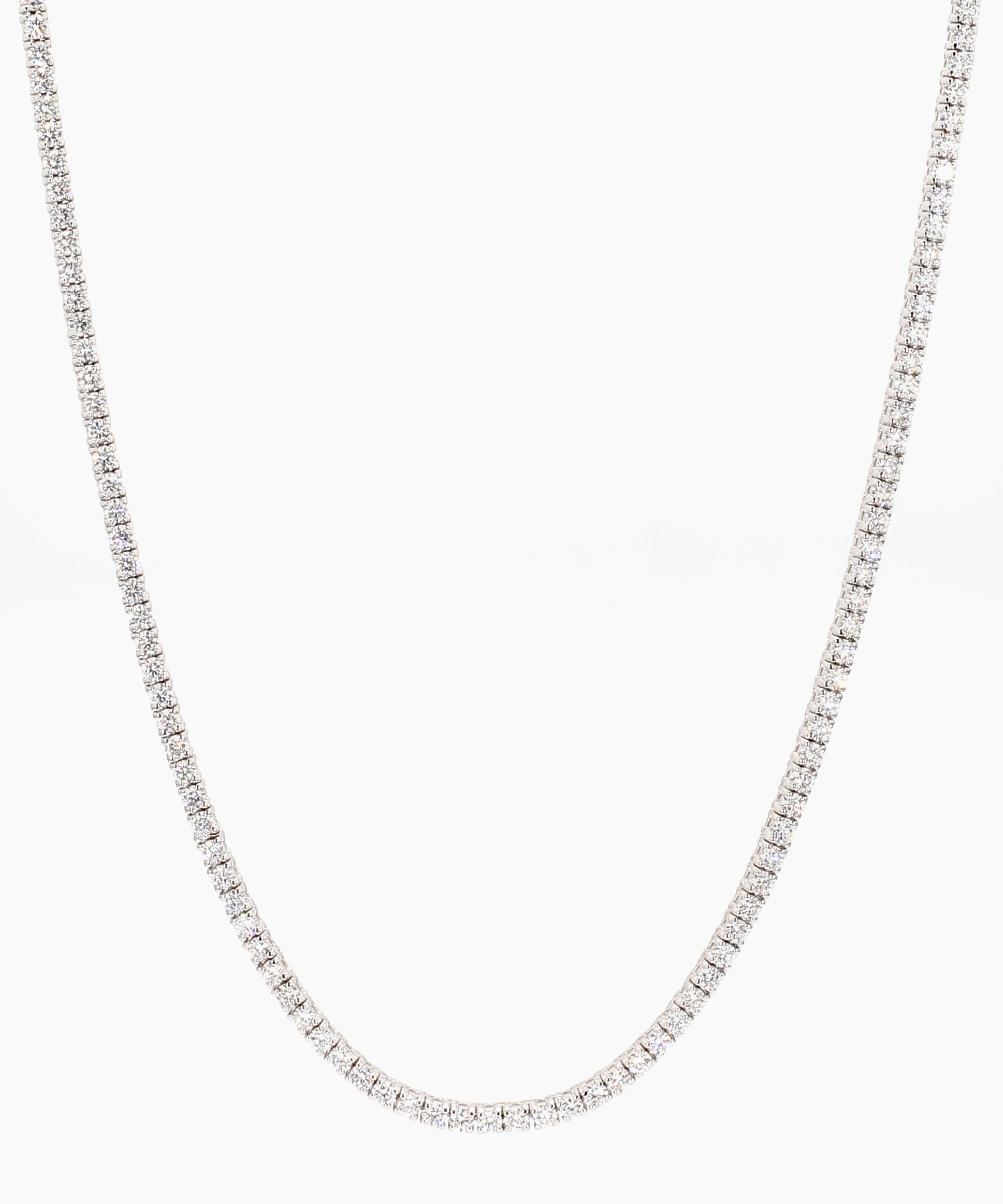 5 Carat Round Lab Diamond Tennis Necklace - F Color, VS2 Clarity, 16 Inches. This exquisite 16-inch piece exudes timeless sophistication. Shop now!