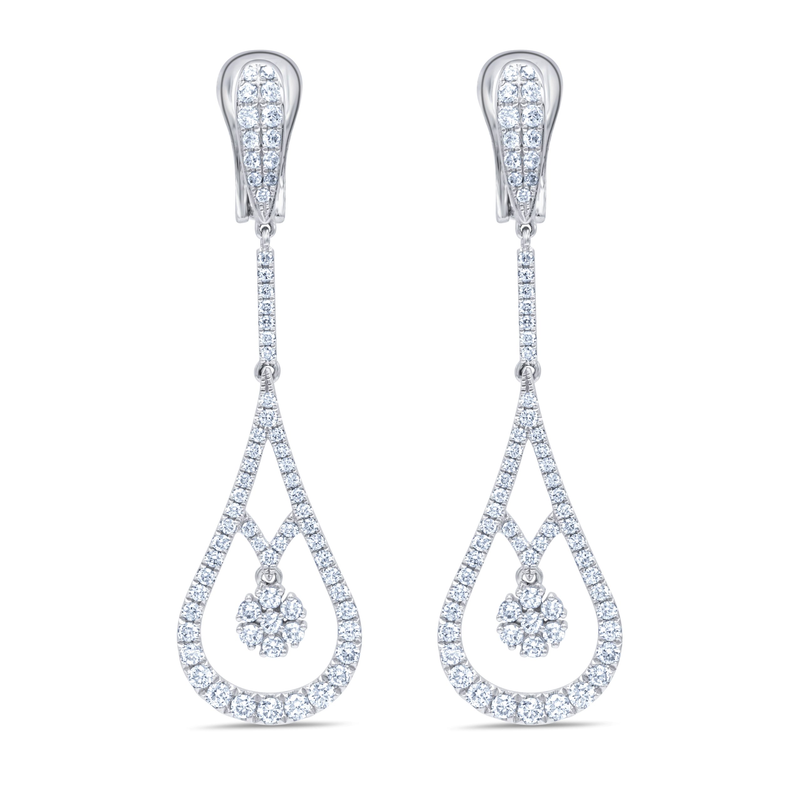 Long earrings with diamonds in White Gold for women are available in our online store Flairis Jewelry Collection. Drop and Dangle earrings last-minute gift.