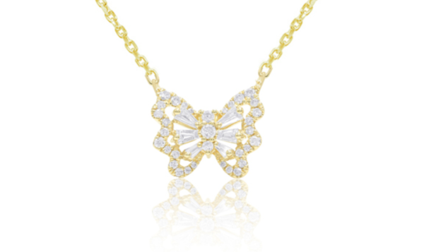 Butterfly's Sensual Wings Natural Diamond Pendant in white, yellow, or rose gold available in our online store. With a carat total weight (CTW) 0.39.