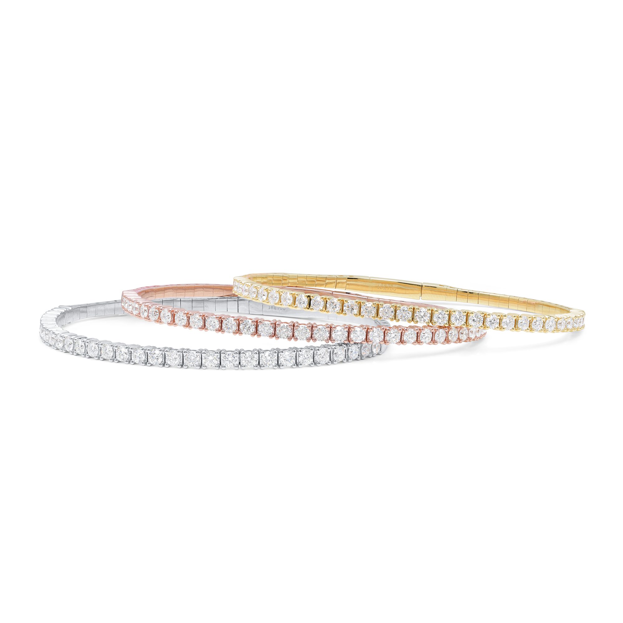 2 CTW Diamond Flexible Bangle Bracelet in 18K white, yellow, or rose gold available in our online store. Total 12 Grams gold. Limited Collection