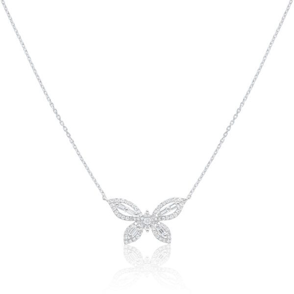 Flutter Butterfly Natural Diamond necklace for women available in White, Rose, Yellow Gold settings, allowing you to choose the perfect hue to your style.