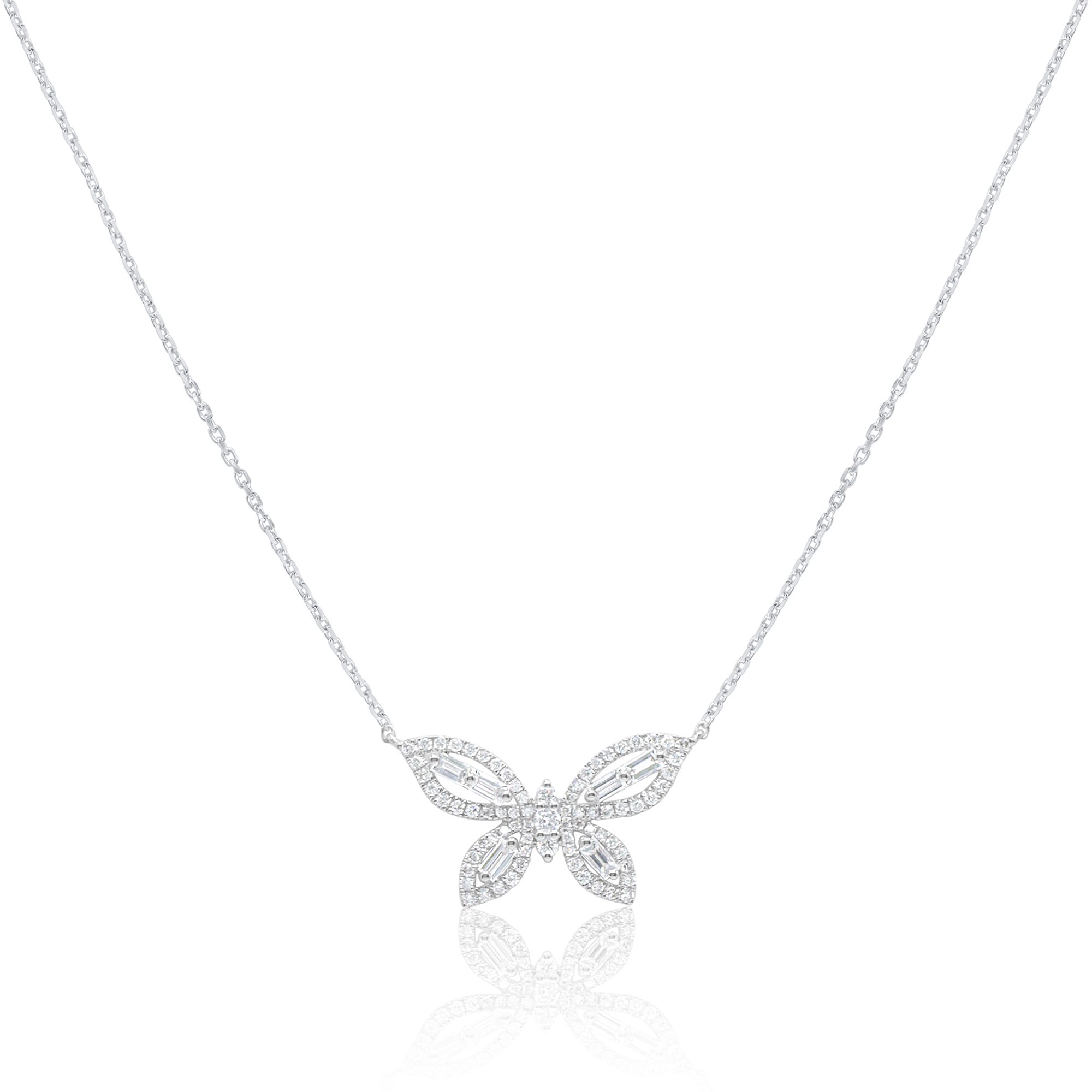 Flutter Butterfly Natural Diamond necklace for women available in White, Rose, Yellow Gold settings, allowing you to choose the perfect hue to your style.